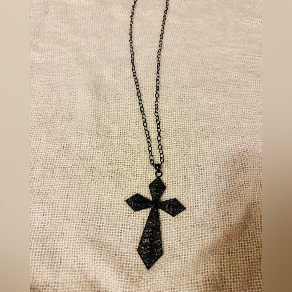 Black Gothic Cross Statement Necklace - image 2